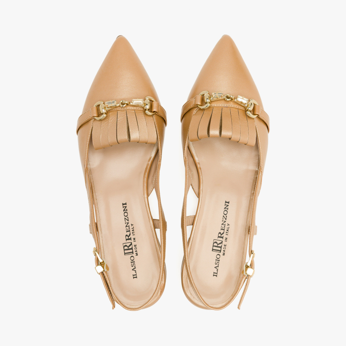 Pantofi Sanda, Eleganti, Piele Naturala Bej, Franjuri Decorative, Toc Comod 2.5 cm, Renzoni 8444 [3]