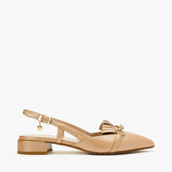 Pantofi Sanda, Eleganti, Piele Naturala Bej, Franjuri Decorative, Toc Comod 2.5 cm, Renzoni 8444 [2]