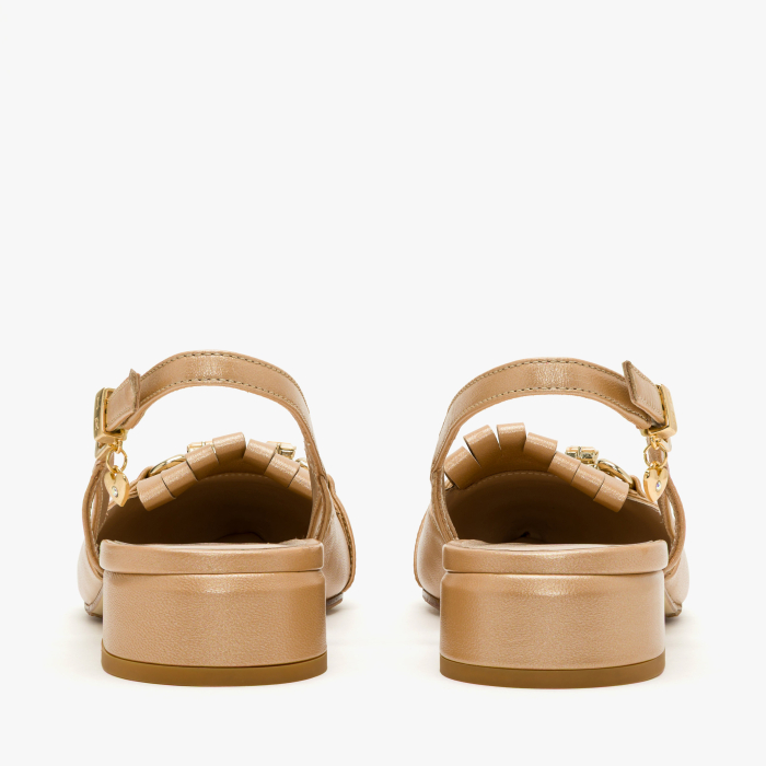 Pantofi Sanda, Eleganti, Piele Naturala Bej, Franjuri Decorative, Toc Comod 2.5 cm, Renzoni 8444 [5]