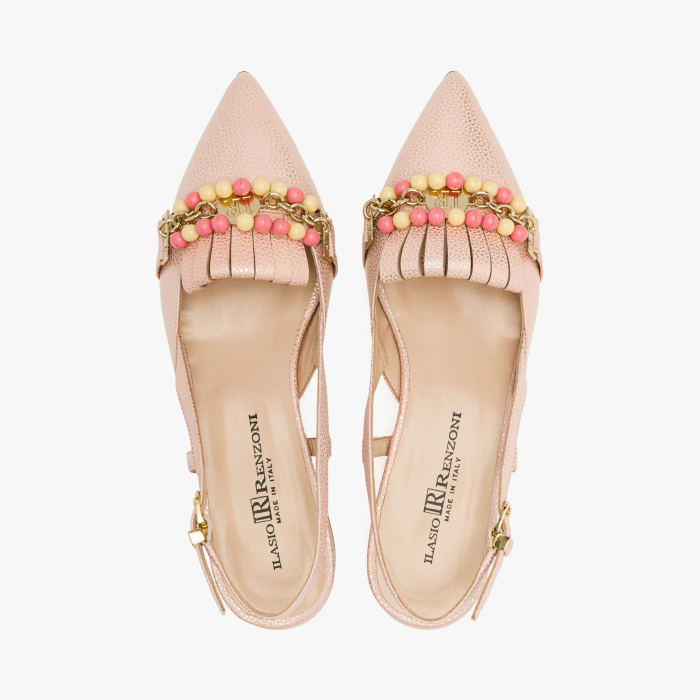 Pantofi Sanda Dama, Eleganti, Piele Naturala Roz, Margele Multicolore, Varf Ascutit, Talpa de Talpa, Renzoni 8444 [3]