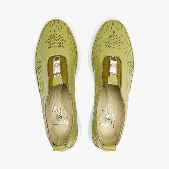 Pantofi Dama Slip-On, Piele Naturala Kaki Stantata, Talpa Comoda, Varf Rotund, Design Casual, LAB Milano by Renzoni G3526344 [3]
