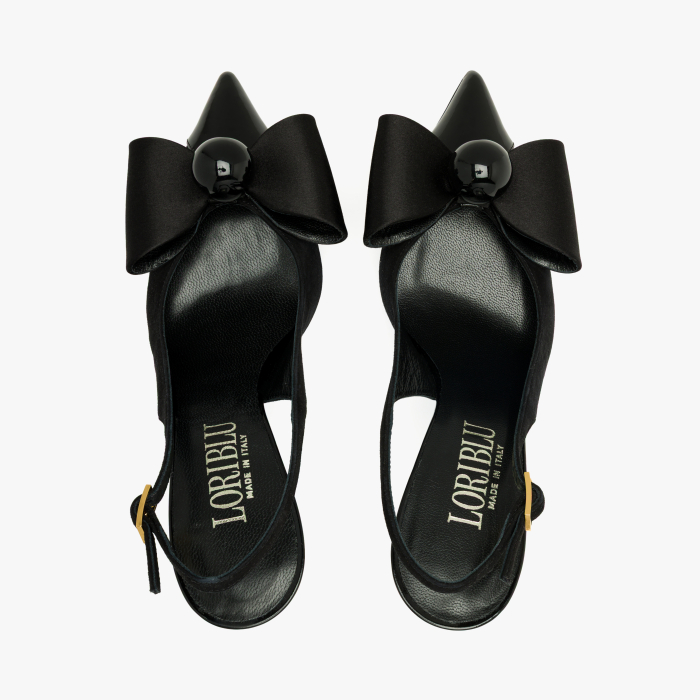 Pantofi Sanda Dama Eleganti, Culoare Negru, Piele Intoarsa si Lac, Funda Supradimensionata, Aplicatie Sferica, Toc Sculptural 10 cm, Loriblu 6EYSR291 [3]