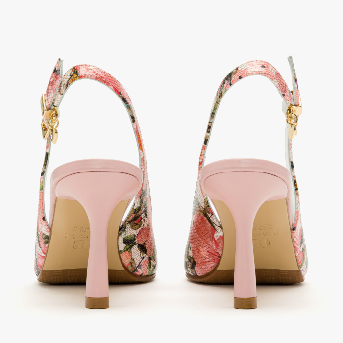 Pantofi Sanda Dama, Eleganti, Piele Naturala cu Imprimeu Floral Multicolor, Slingback cu Toc Subtire 7 cm si Varf Ascutit, Renzoni 8496 [5]