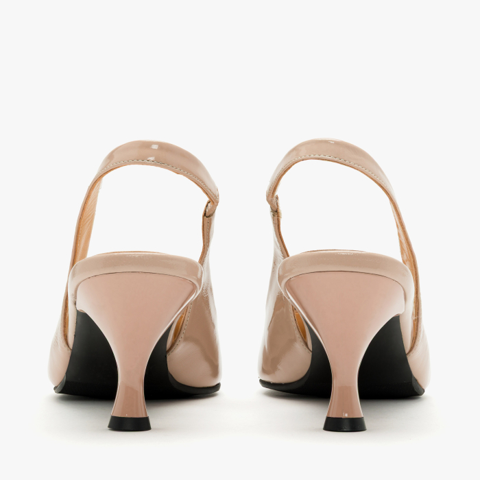 Pantofi Sanda Dama Eleganti, Piele Naturala Lacuita Bej, Slingback cu Toc Comod 6 cm si Varf Ascutit, Renzoni 11356056 [5]