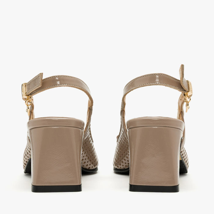 Pantofi Sanda Dama, Eleganti, Piele Naturala Lacuita, Culoare Crem, Slingback Reglabil, Toc Stabil 6 cm, Renzoni 8335 [5]