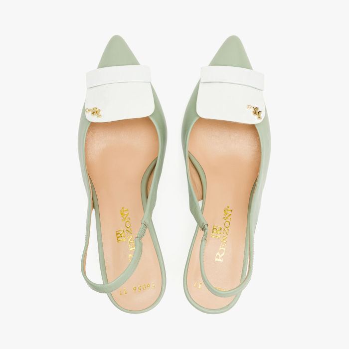 Pantofi Sanda Dama, Eleganti, Piele Naturala Lacuita, Vernil, Varf Ascutit, Aplicatie Frontala cu Logo Auriu, Renzoni 11356056 [3]
