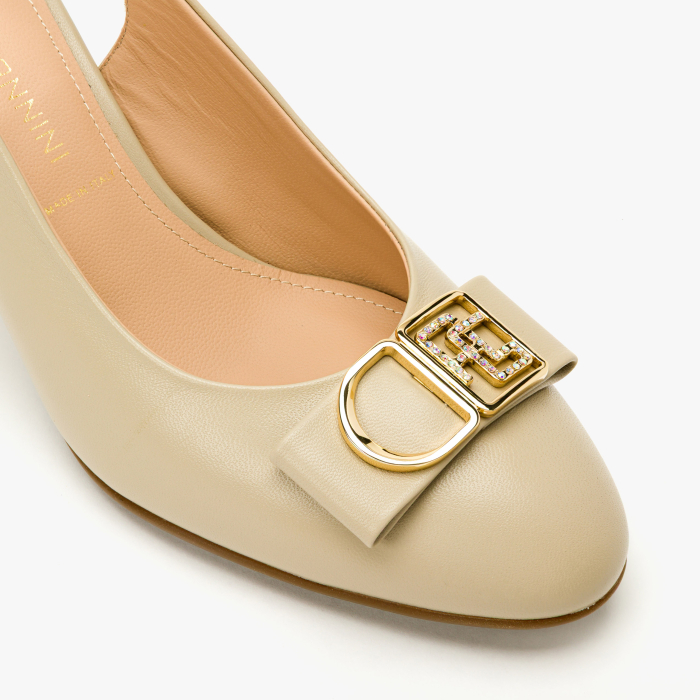 Pantofi Sanda Dama Grej, Piele Naturala, Slingback, Toc Evazat Auriu 7 cm, Accesoriu cu Cristale, Angelo Giannini 5340 [4]