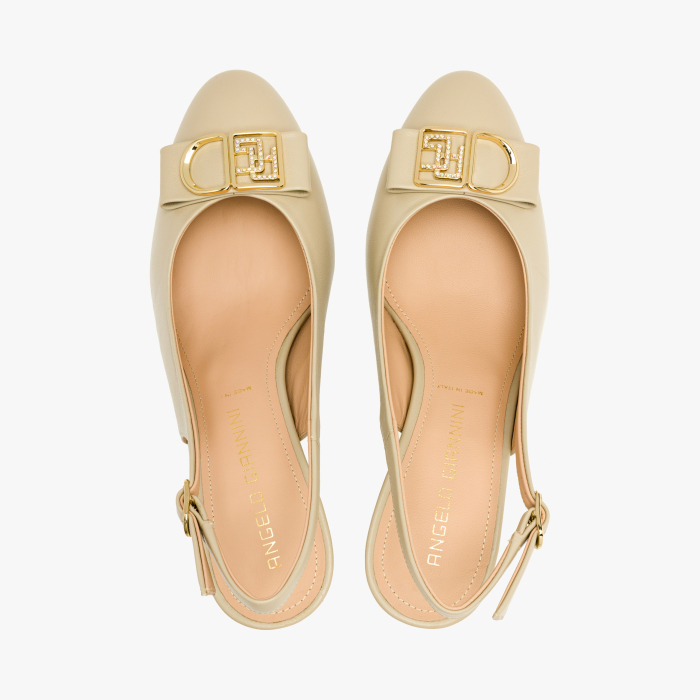 Pantofi Sanda Dama Grej, Piele Naturala, Slingback, Toc Evazat Auriu 7 cm, Accesoriu cu Cristale, Angelo Giannini 5340 [3]