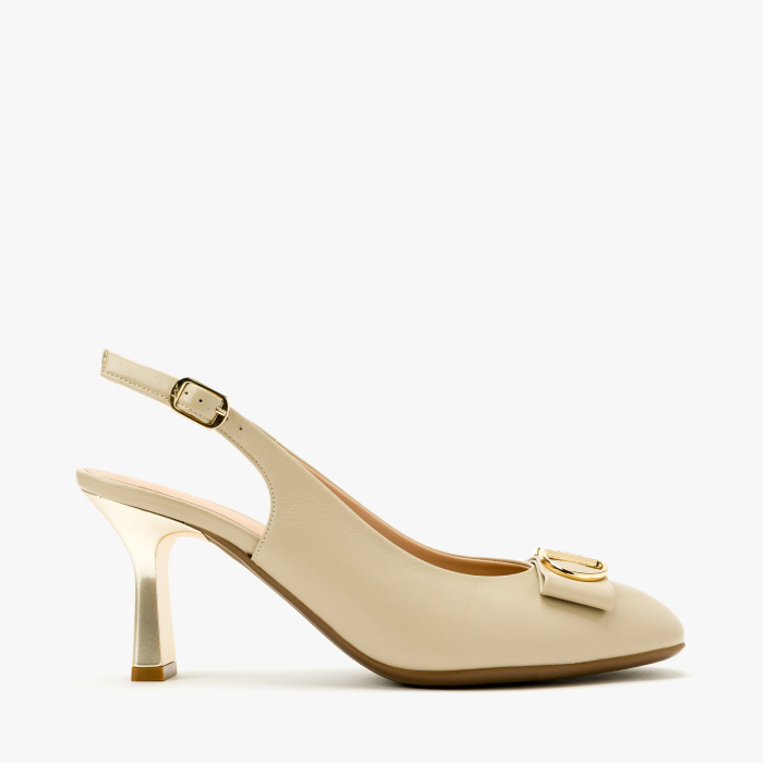 Pantofi Sanda Dama Grej, Piele Naturala, Slingback, Toc Evazat Auriu 7 cm, Accesoriu cu Cristale, Angelo Giannini 5340 [2]