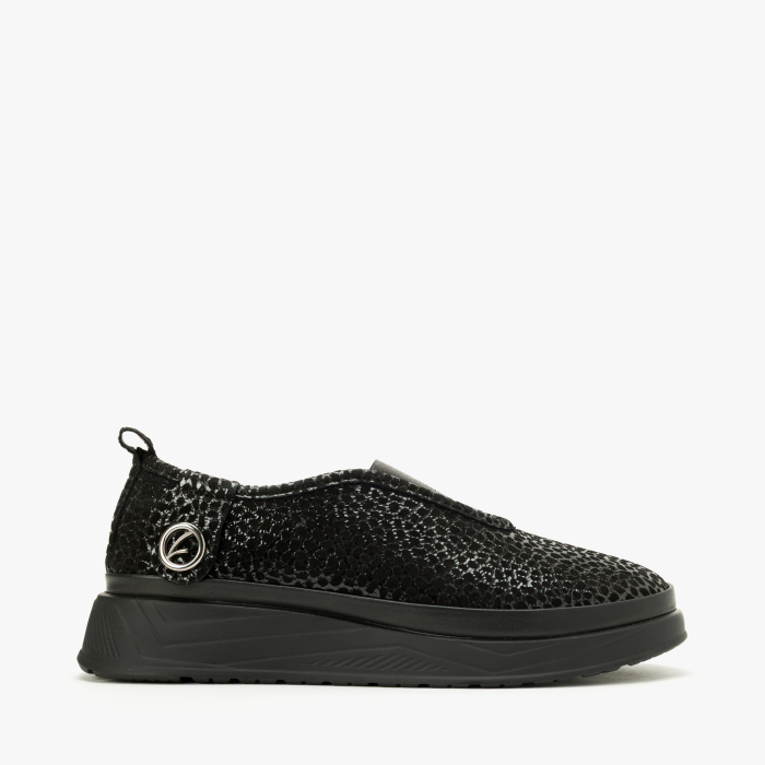 Pantofi Slip-On Damă, Negru Ștanțat, Finisaj Lucios Tip Reptilă, LAB Milano by Renzoni 794LAB600 [2]