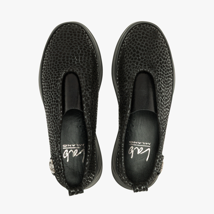 Pantofi Slip-On Damă, Negru Ștanțat, Finisaj Lucios Tip Reptilă, LAB Milano by Renzoni 794LAB600 [3]