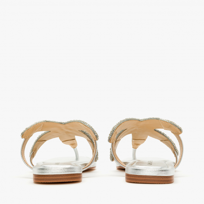 Papuci Damă Argintii Casual-Eleganți cu Cristale, Talpă Joasă Flatform 1 cm, Piele Ecologică, Alma en Pena 251973 [5]