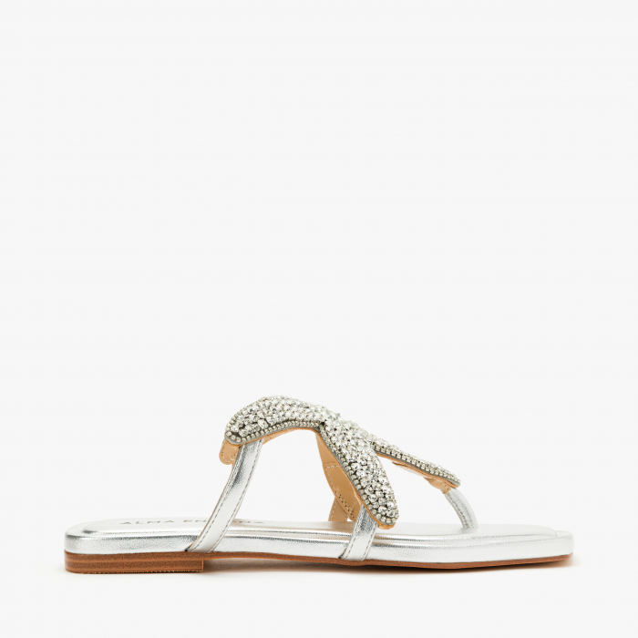 Papuci Damă Argintii Casual-Eleganți cu Cristale, Talpă Joasă Flatform 1 cm, Piele Ecologică, Alma en Pena 251973 [2]