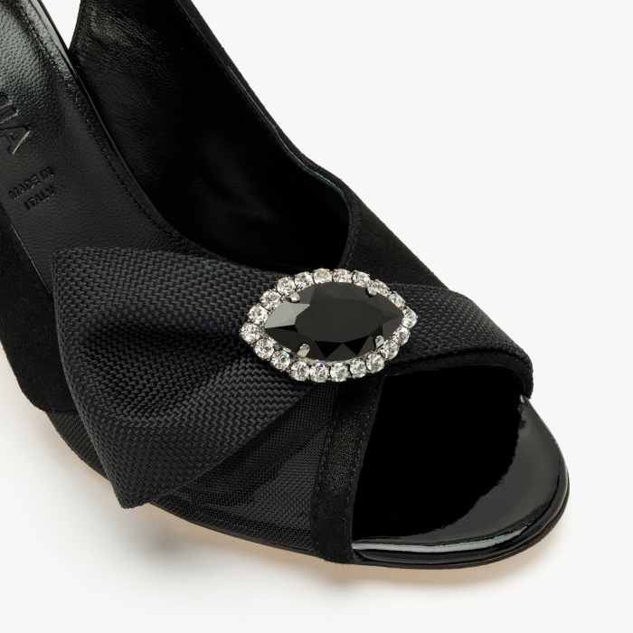 Sandale Dama Elegante, Piele Naturala, Negru, Cristale Swarovski, Toc Subtire 8 cm, Accademia 1296/2024 [4]