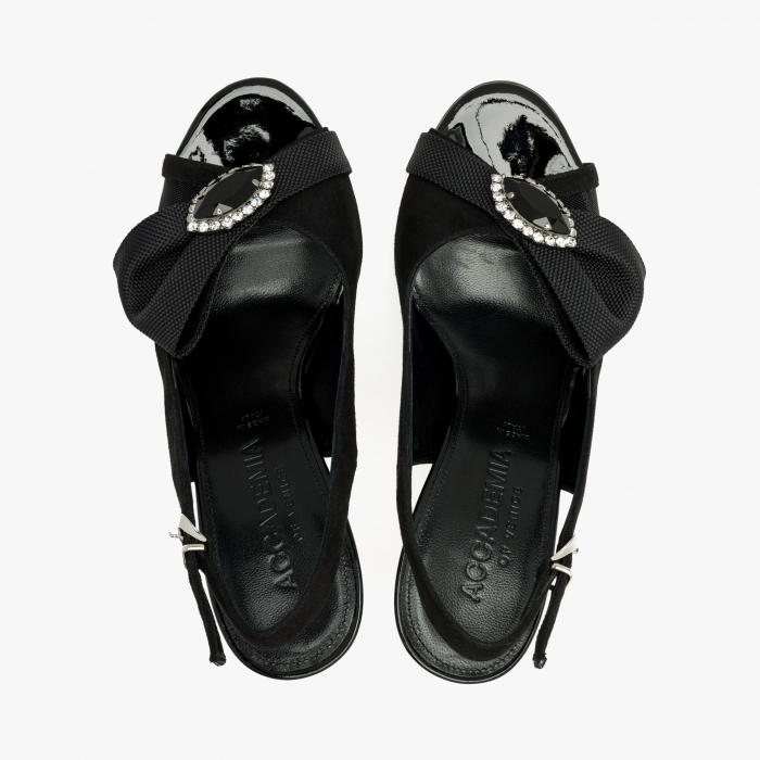 Sandale Dama Elegante, Piele Naturala, Negru, Cristale Swarovski, Toc Subtire 8 cm, Accademia 1296/2024 [3]