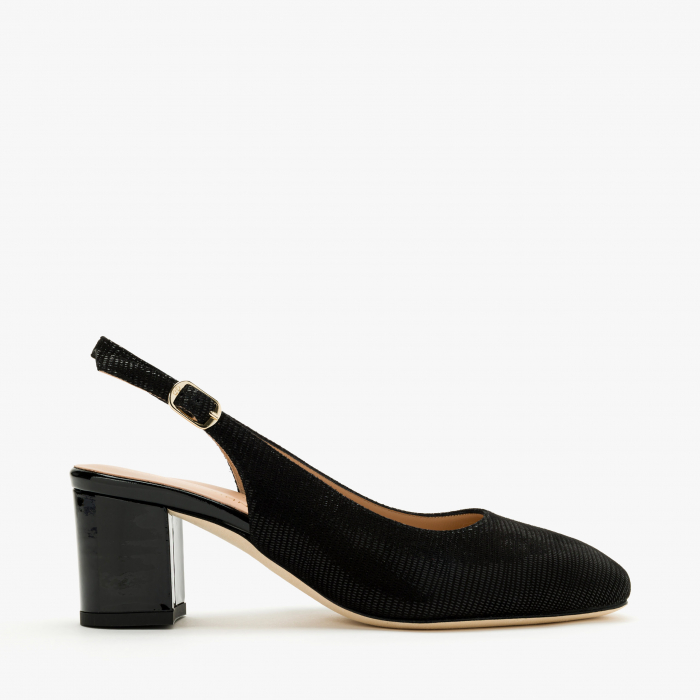 Pantofi Sanda Dama din Piele, Finisaj Nabuc Stantat, Culoare Neagra, Toc Gros de 6 cm, Sezon Primavara-Vara, Angelo Giannini 1229 [2]