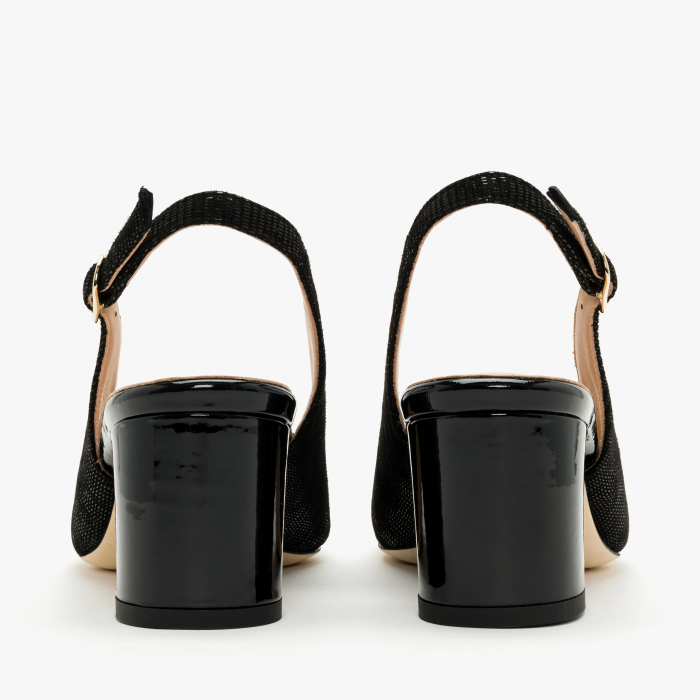 Pantofi Sanda Dama din Piele, Finisaj Nabuc Stantat, Culoare Neagra, Toc Gros de 6 cm, Sezon Primavara-Vara, Angelo Giannini 1229 [5]
