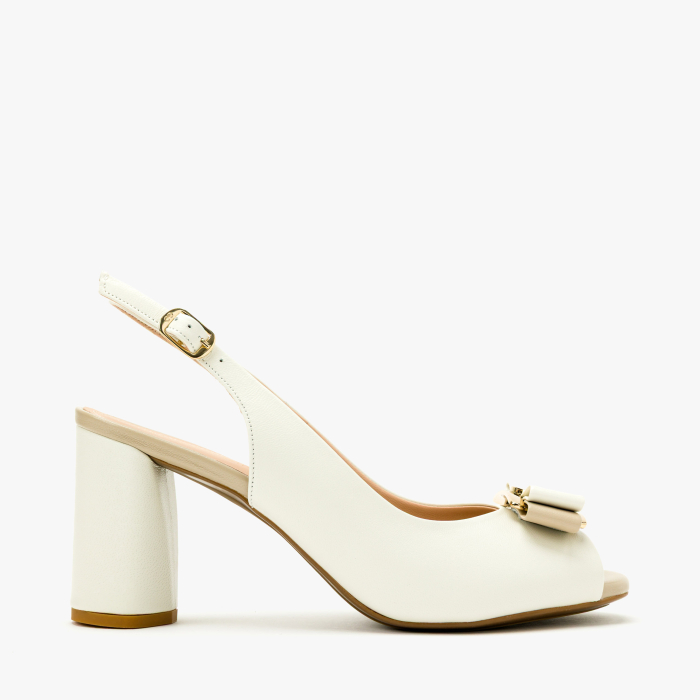 Sandale Dama Elegante, Piele Naturala Bej, Funda Bicolora, Aplicatie Aurie si Toc Bloc 8 cm, Angelo Giannini 3033 [2]