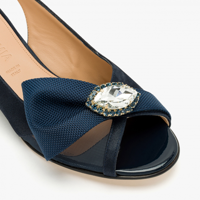 Sandale Dama Elegante Bleumarin, Accesoriu cu Cristale Swarovski și Toc Ortopedic, Accademia 1295/2024 [4]