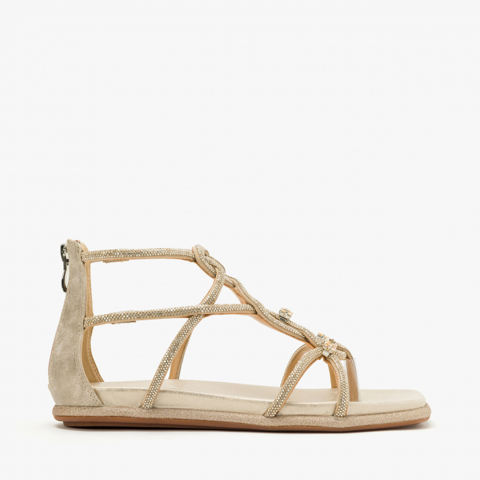 Sandale Damă Casual/Elegant, Culoare Auriu cu Șnur din Cristale și Talpă Ortopedică Joasă, Alma en Pena 2551604 [2]