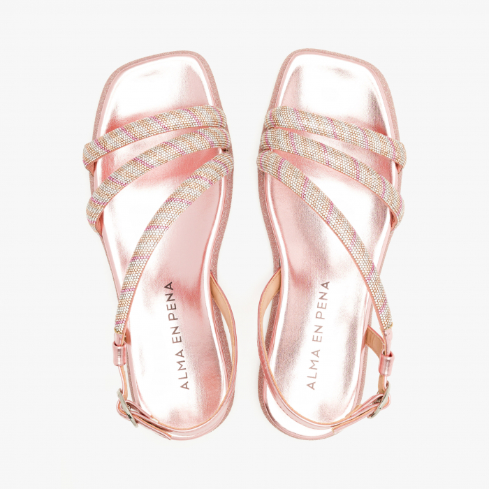 Sandale Damă Casual/Elegant, Culoare Cupru cu Cristale Multicolore și Barete Încrucișate, Alma en Pena 2551606 [3]