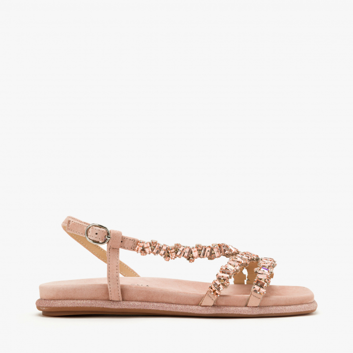 Sandale Damă Casual/Elegant Cupru, Piele Intoarsa cu Cristale și Bordură cu Sclipici, Talpă Joasă, Alma en Pena 251614 [2]