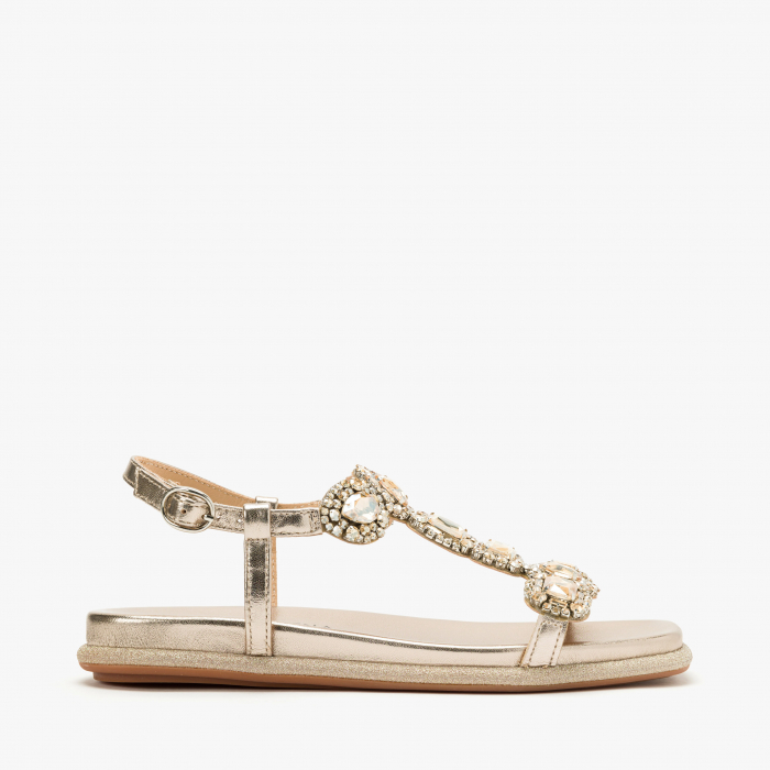 Sandale Dama Casual/Elegant din Piele Bronz cu Cristale Mari și Talpă Flat de 1 cm, Alma en Pena 251601 [2]