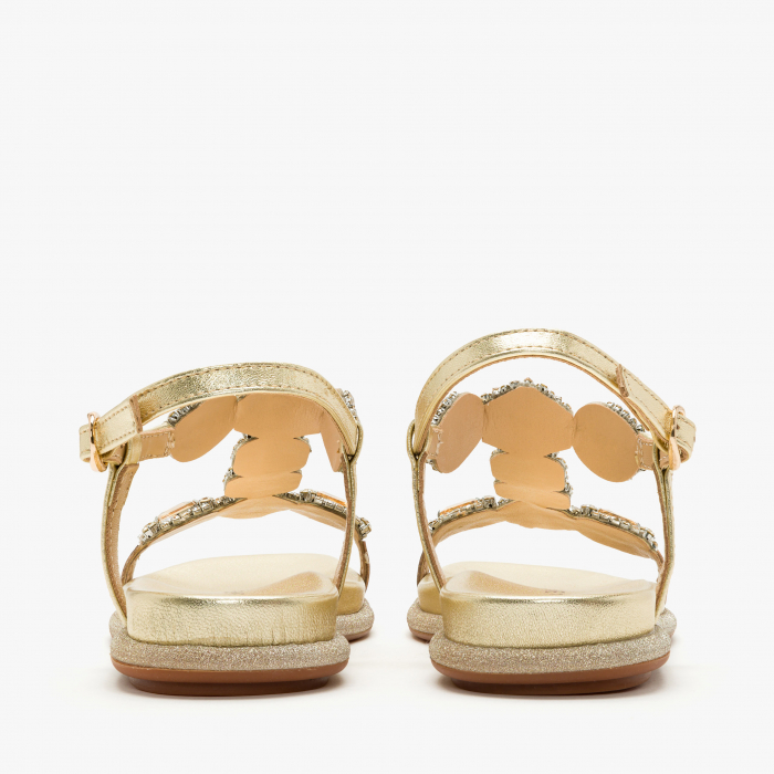 Sandale Damă Casual/Elegant, Piele Aurie, Cristale Luxuriante și Talpă Flatt, Alma en Pena 251601 [5]