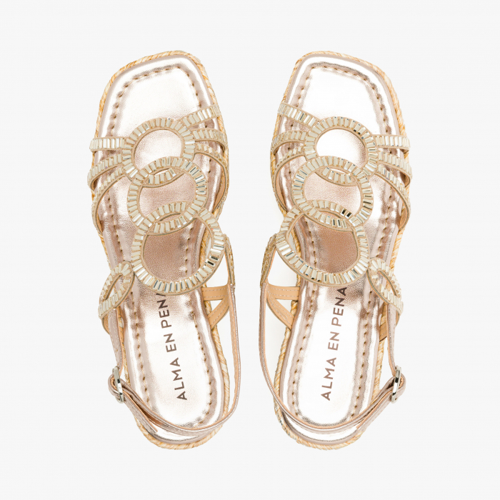 Sandale Damă Casual-Elegante Aurii cu Cristale și Platformă Ortopedică 6 cm, Alma en Pena 2551454 [3]
