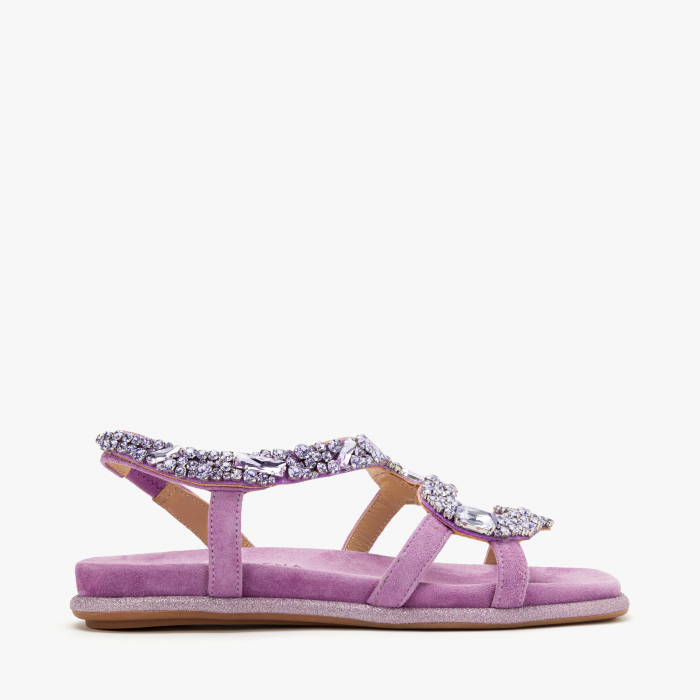 Sandale Damă Casual-Elegante Mov din Piele cu Cristale și Bordură Sclipitoare, Alma en Pena 251605 [2]