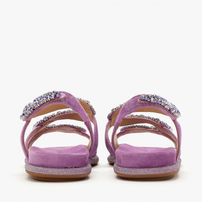 Sandale Damă Casual-Elegante Mov din Piele cu Cristale și Bordură Sclipitoare, Alma en Pena 251605 [5]