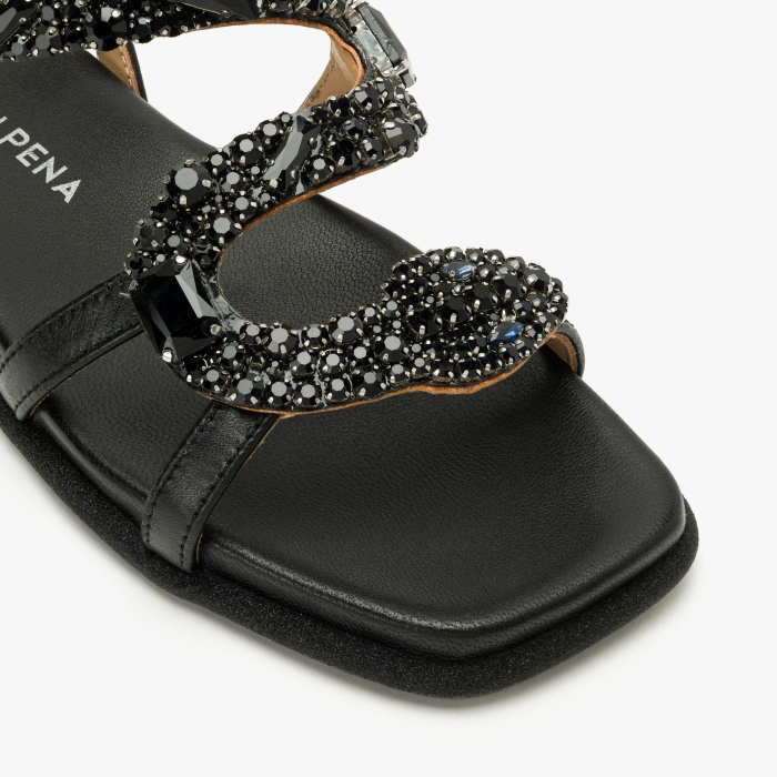 Sandale Damă Casual/Elegante, Negru, Bordură cu Sclipici, Talpă Flatt, Alma en Pena 251605 [4]