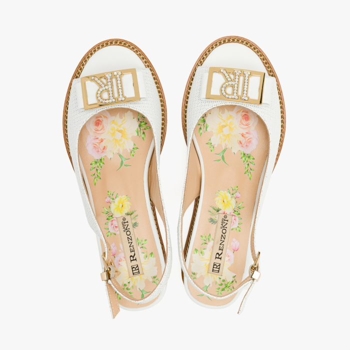 Sandale Dama Casual-Elegante, Piele Naturala Alba Perforata, Bareta Slingback Reglabila, Talpa Ortopedica Comoda 3 cm, Renzoni 8382 [3]