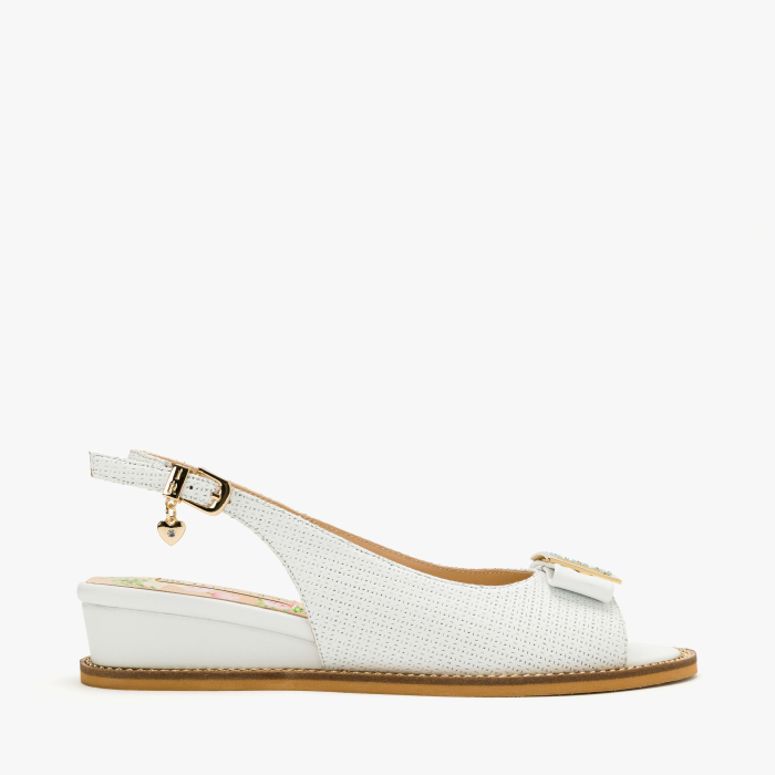 Sandale Dama Casual-Elegante, Piele Naturala Alba Perforata, Bareta Slingback Reglabila, Talpa Ortopedica Comoda 3 cm, Renzoni 8382 [2]