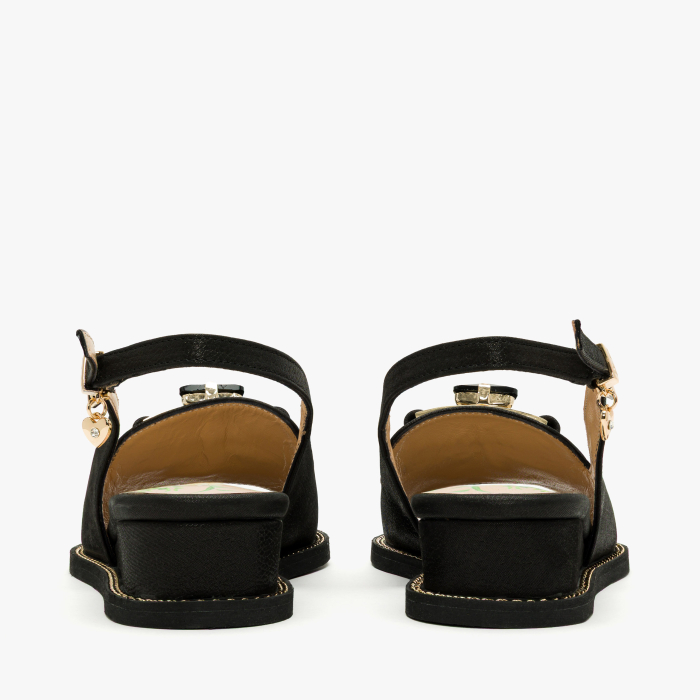 Sandale Dama Casual-Elegante, Piele Naturala, Nabuc Negru, Talpa Ortopedica si Aplicatie Cristal Negru, Bareta Reglabila, Renzoni 8338 [5]