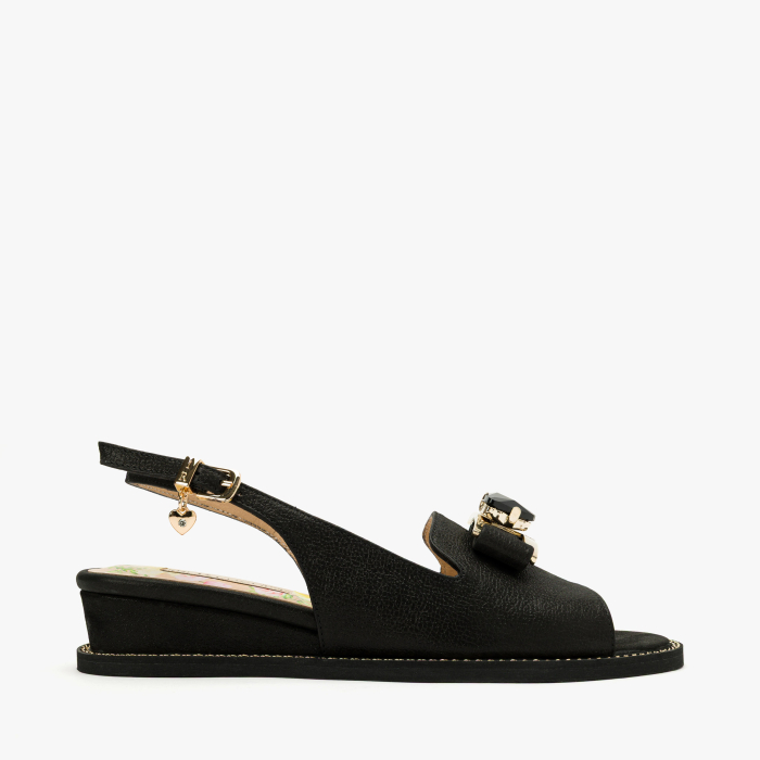 Sandale Dama Casual-Elegante, Piele Naturala, Nabuc Negru, Talpa Ortopedica si Aplicatie Cristal Negru, Bareta Reglabila, Renzoni 8338 [2]