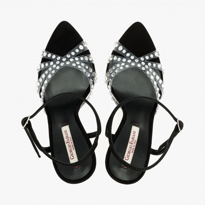 Sandale Dama din Piele si Barete de Silicon, Culoare Neagra, Cristale Aplicate, Toc Stiletto, Giorgio Fabiani 241078 [3]