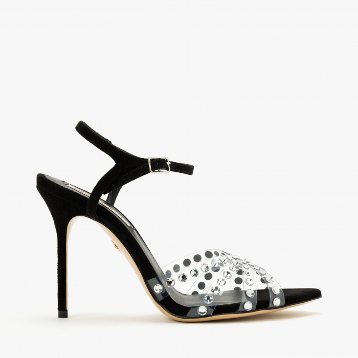 Sandale Dama din Piele si Barete de Silicon, Culoare Neagra, Cristale Aplicate, Toc Stiletto, Giorgio Fabiani 241078 [2]