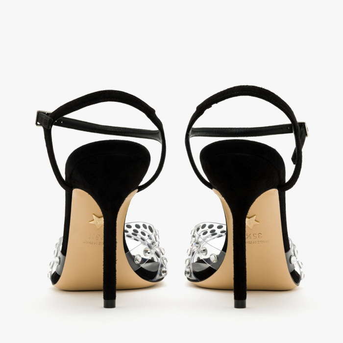 Sandale Dama din Piele si Barete de Silicon, Culoare Neagra, Cristale Aplicate, Toc Stiletto, Giorgio Fabiani 241078 [5]