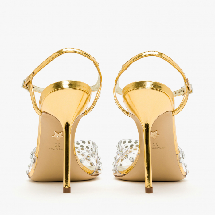 Sandale Dama din Piele Aurie, Cristale Swarovski, Toc Stiletto de 10cm, Giorgio Fabiani 241078 [5]