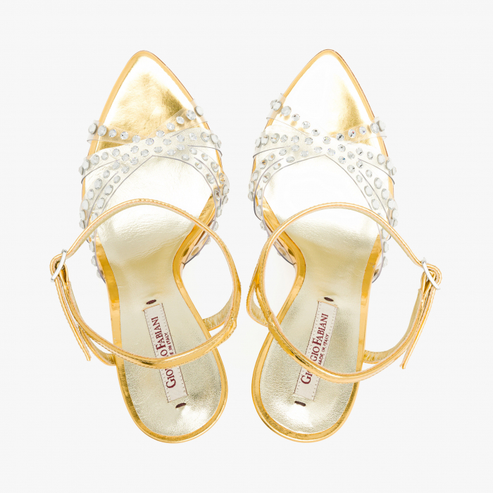 Sandale Dama din Piele Aurie, Cristale Swarovski, Toc Stiletto de 10cm, Giorgio Fabiani 241078 [3]