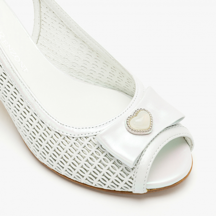 Sandale Dama Elegante, Albe, Toc Comod de 5 cm, Accesorii cu Cristale, Renzoni 5357 [4]