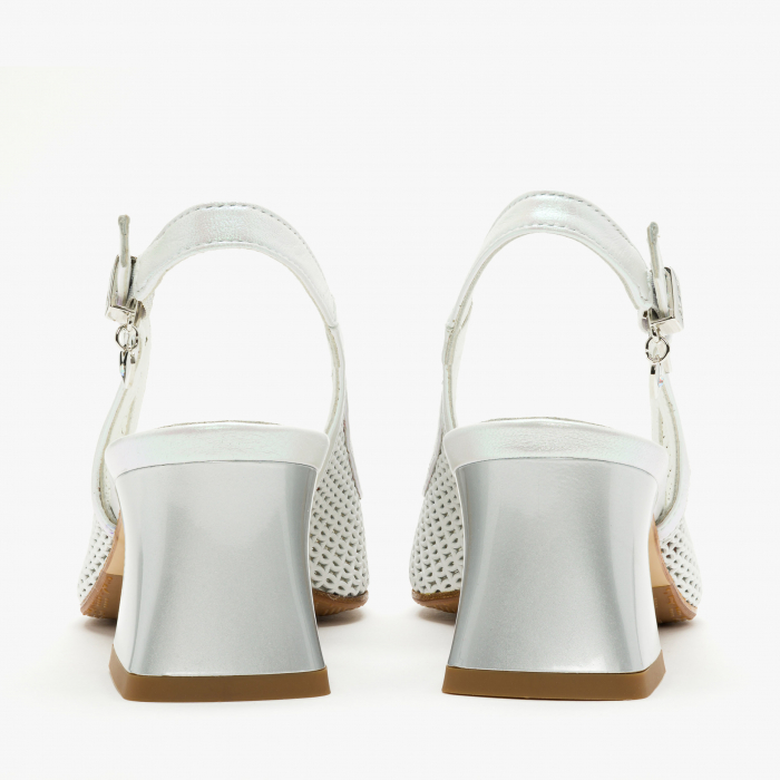 Sandale Dama Elegante, Albe, Toc Comod de 5 cm, Accesorii cu Cristale, Renzoni 5357 [5]