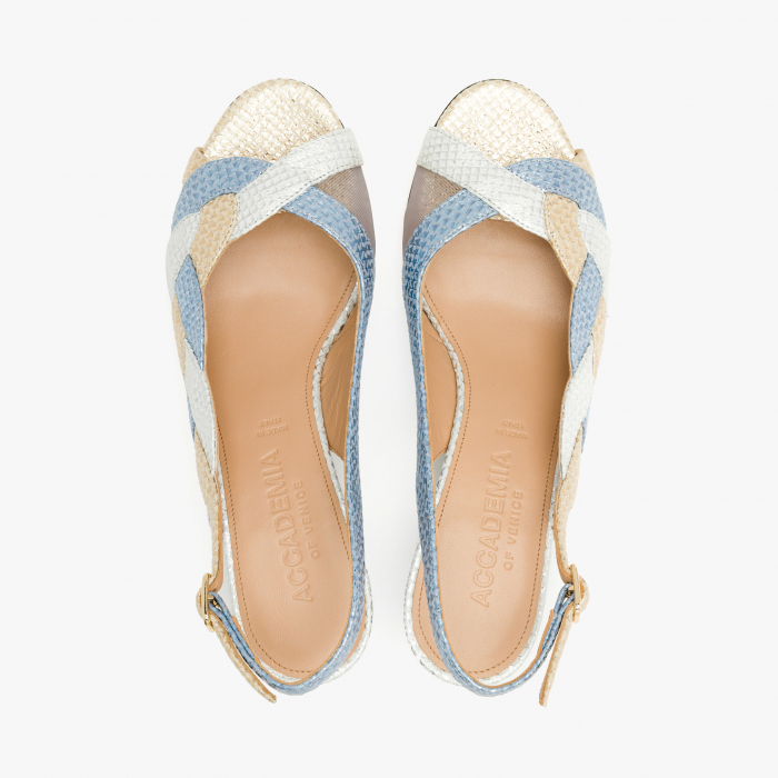 Sandale Dama Elegante Bleu, Piele Naturală cu Finisaj Plasă și Toc Comod, Accademia 1303/2024 [3]
