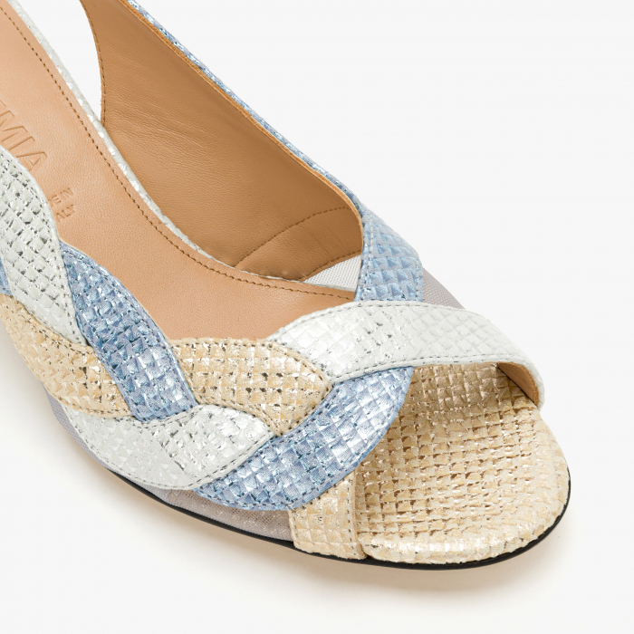 Sandale Dama Elegante Bleu, Piele Naturală cu Finisaj Plasă și Toc Comod, Accademia 1303/2024 [4]