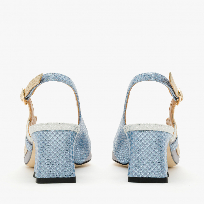 Sandale Dama Elegante Bleu, Piele Naturală cu Finisaj Plasă și Toc Comod, Accademia 1303/2024 [5]