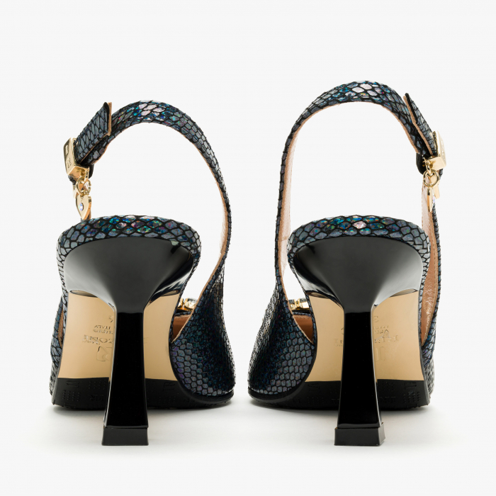 Pantofi Sanda Dama Eleganti, Bleumarin, Toc Subțire 7 cm, Cristale Swarovski, Renzoni 6794 [5]