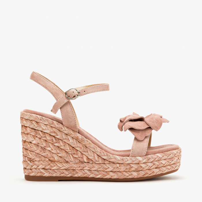 Sandale Damă Elegante din Piele Întoarsă Roz, Floare 3D, Cristale și Platformă Ortopedică Artizanală, Alma en Pena 251285 [2]