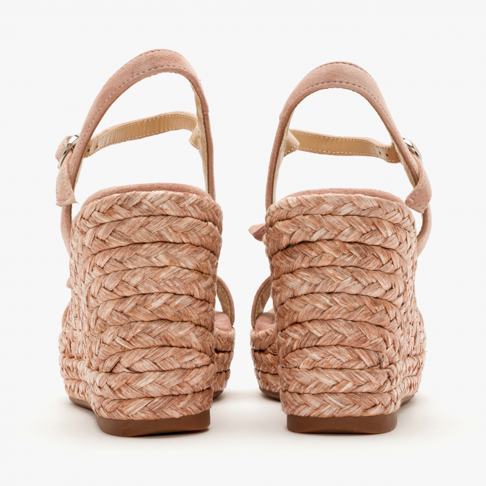Sandale Damă Elegante din Piele Întoarsă Roz, Floare 3D, Cristale și Platformă Ortopedică Artizanală, Alma en Pena 251285 [5]