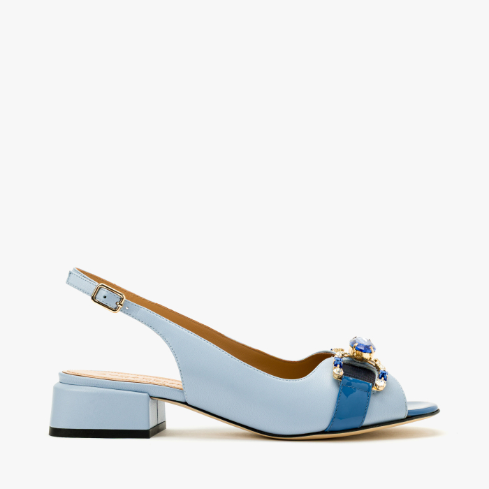 Sandale Dama Elegante din Piele Naturala Bleu, Cristale Fatetate Albastre, Plasa Mesh si Toc Comod 3 cm, Accademia 1521 [2]